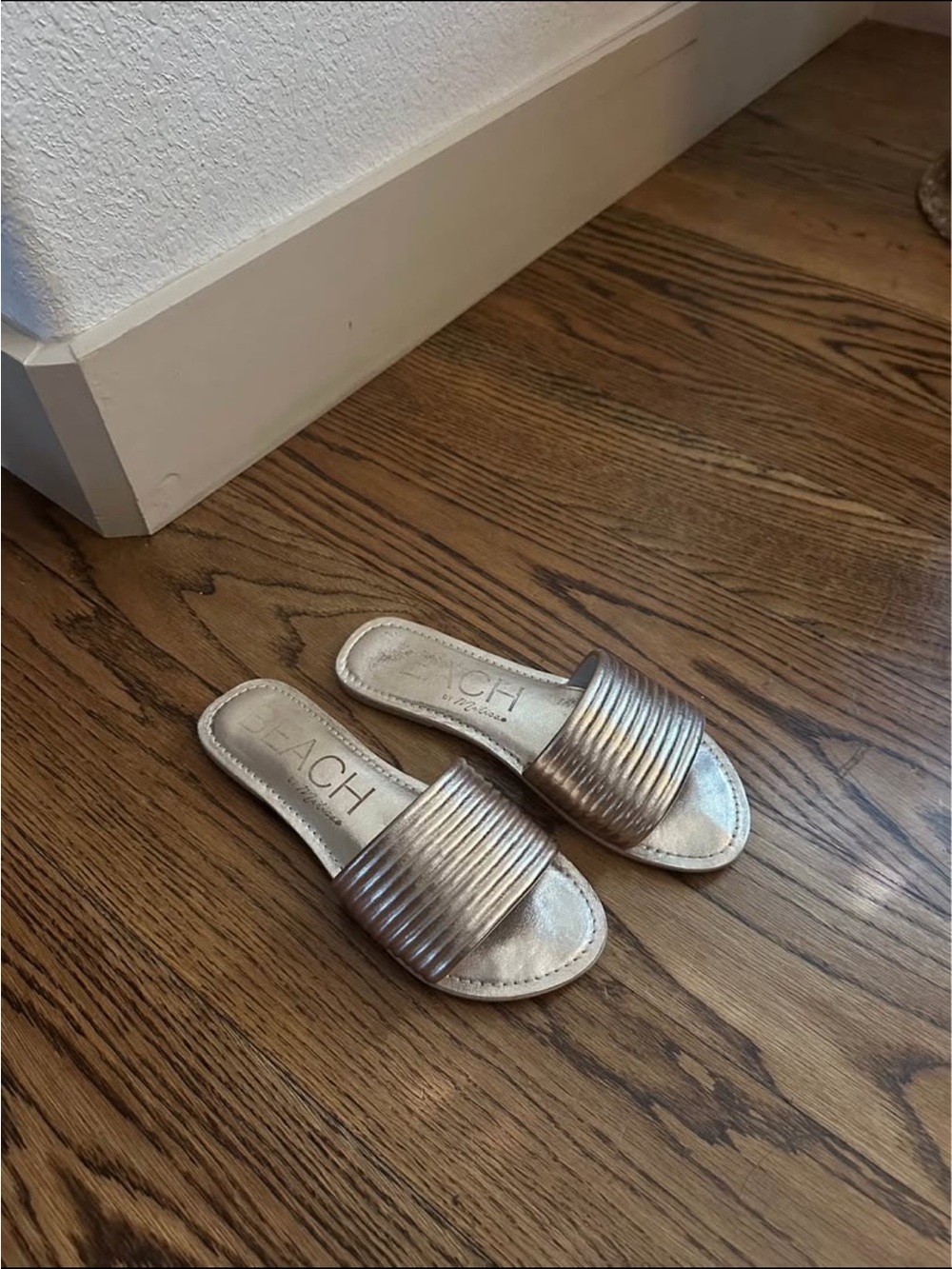 Gold Ribbed Slide Sandals - by Matisse